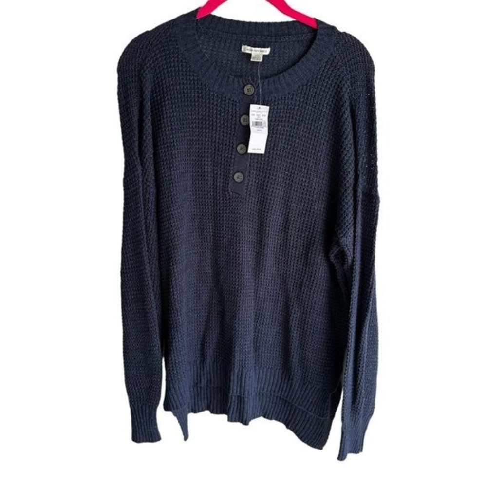 AMERICAN EAGLE Navy Blue Waffle Knit Mens Long Sleeve Sweater, S